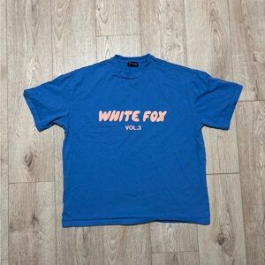 White Fox Boutique Blue Tee with Pink Logo